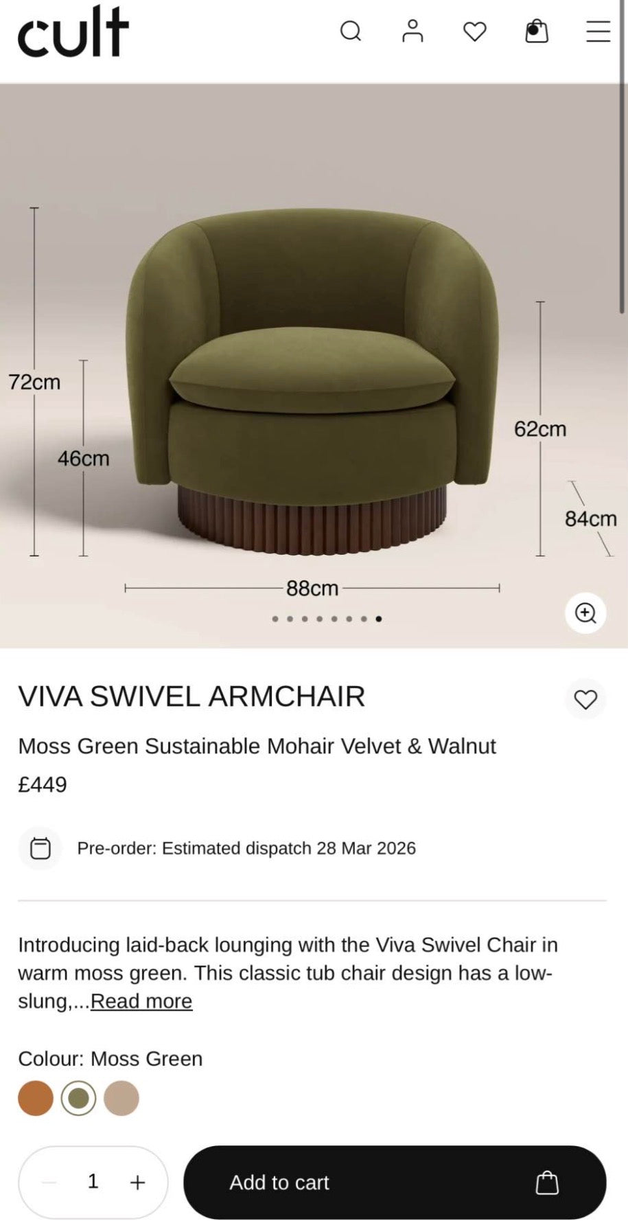 Moss Green Mohair Velvet Viva Swivel Armchair