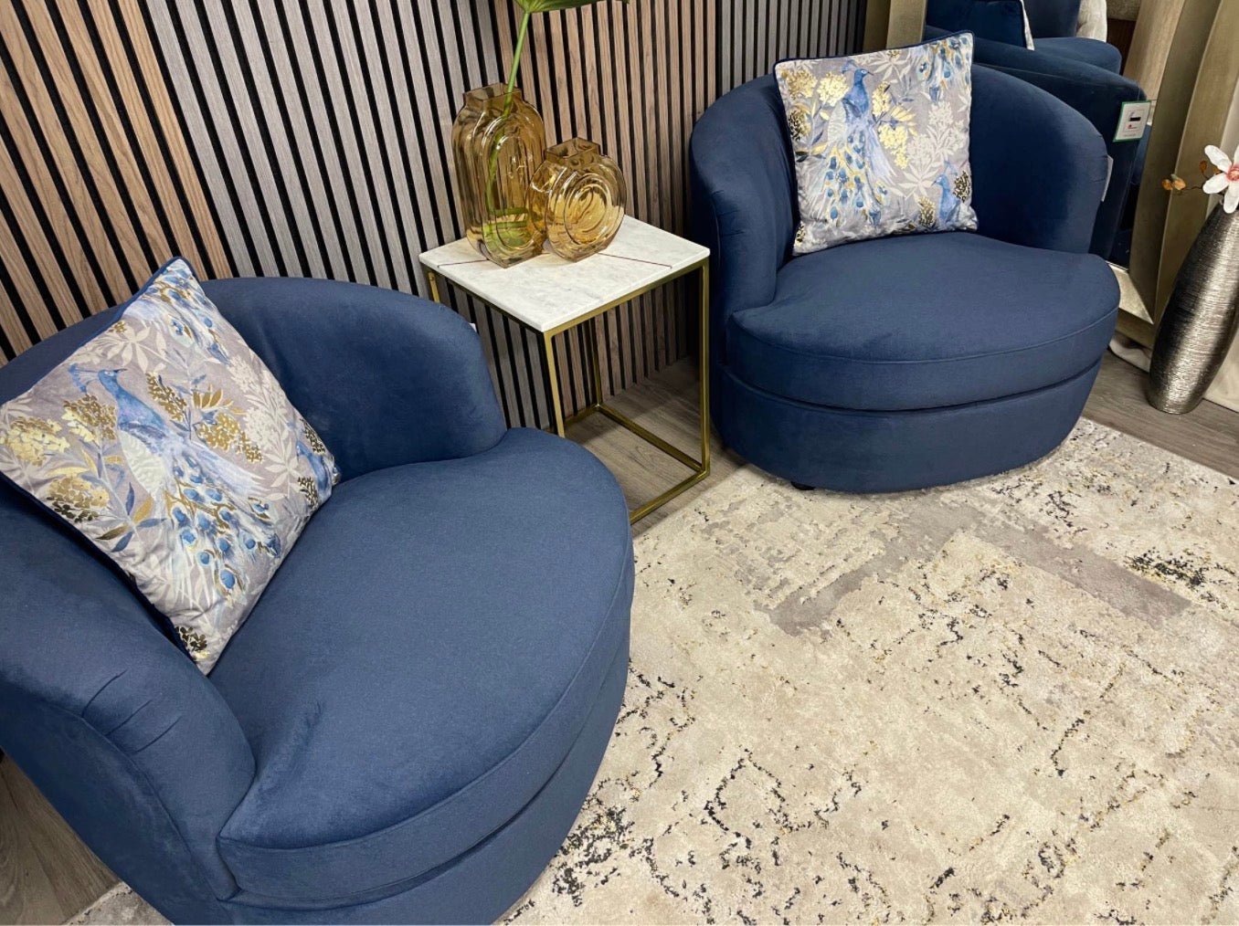 Set Of 2 Portland Mohair Ocean Blue Accent Chairs