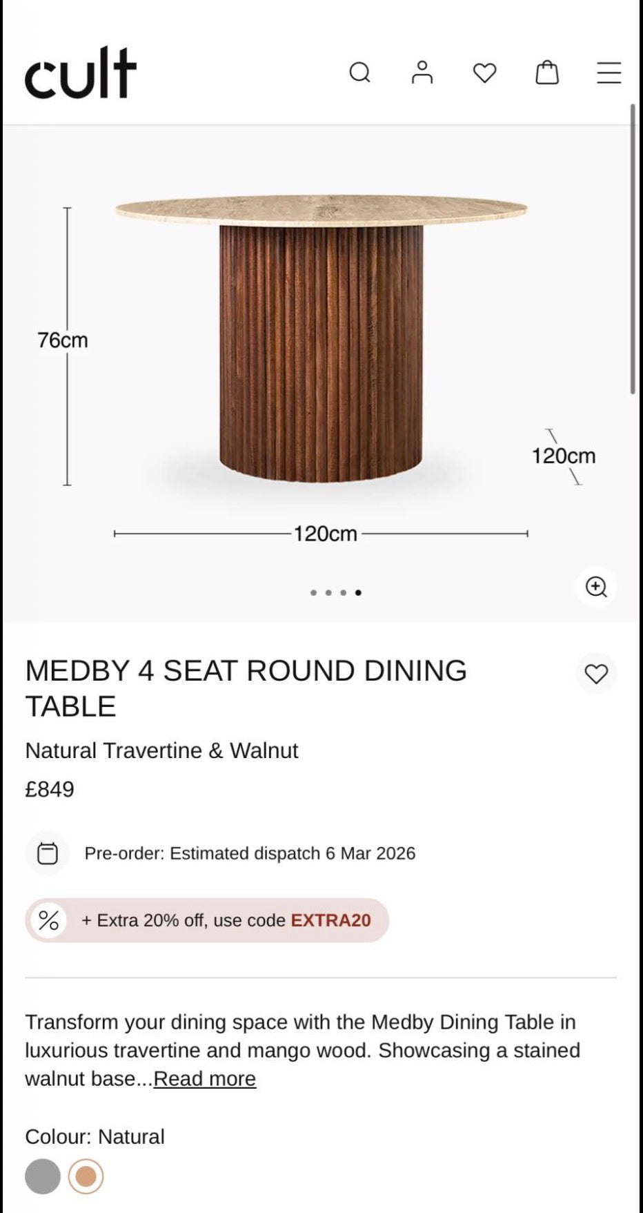 Medby Travertine Dining Table and 4 Herman Swivel Dining Chairs