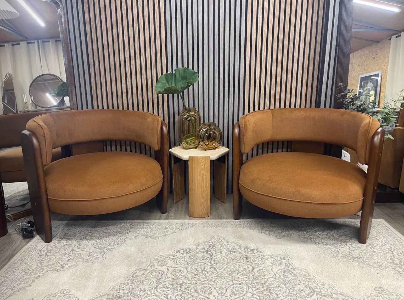 Set Of 2 Caramel Mohair Velvet Armchair