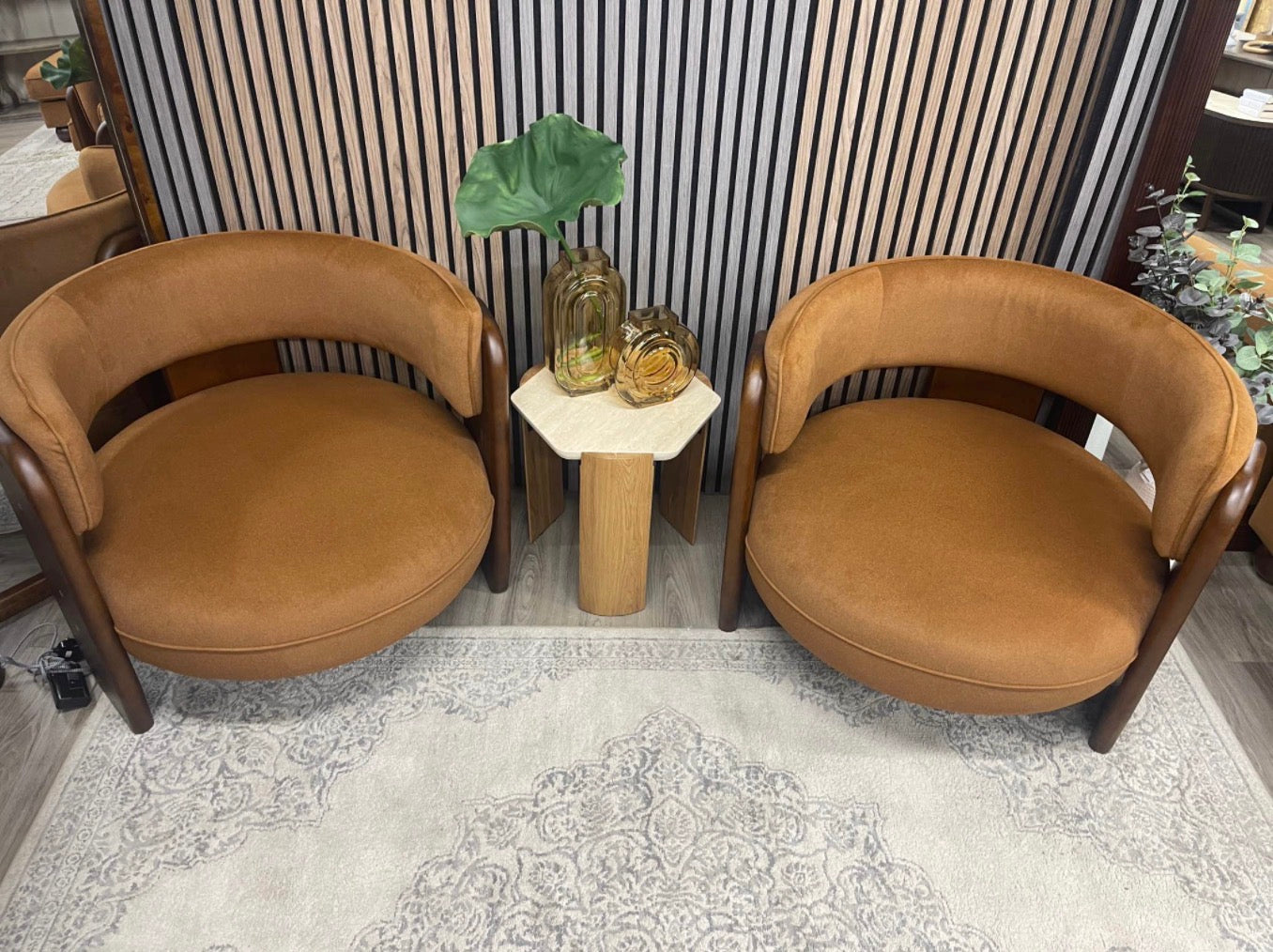 Set Of 2 Caramel Mohair Velvet Armchair