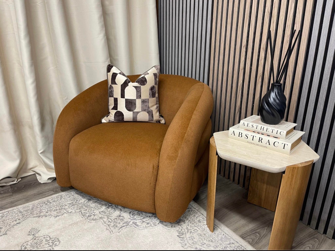 Caramel Brown Velvet Swivel Accent Chair