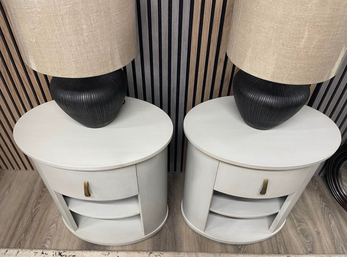 Set Of 2 Light Grey Nova Oval Bedside Tables