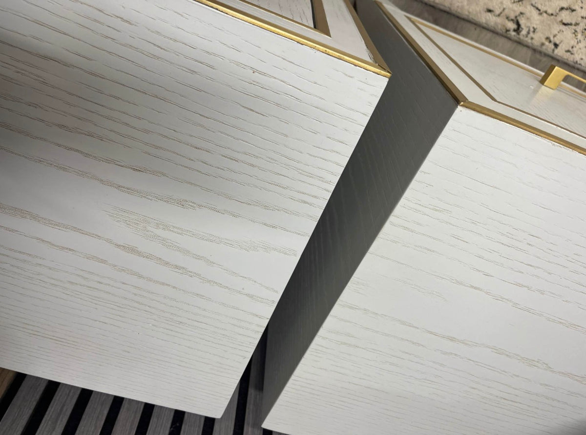 Emma Light Grey Bedside Table With Brass Inlay x2