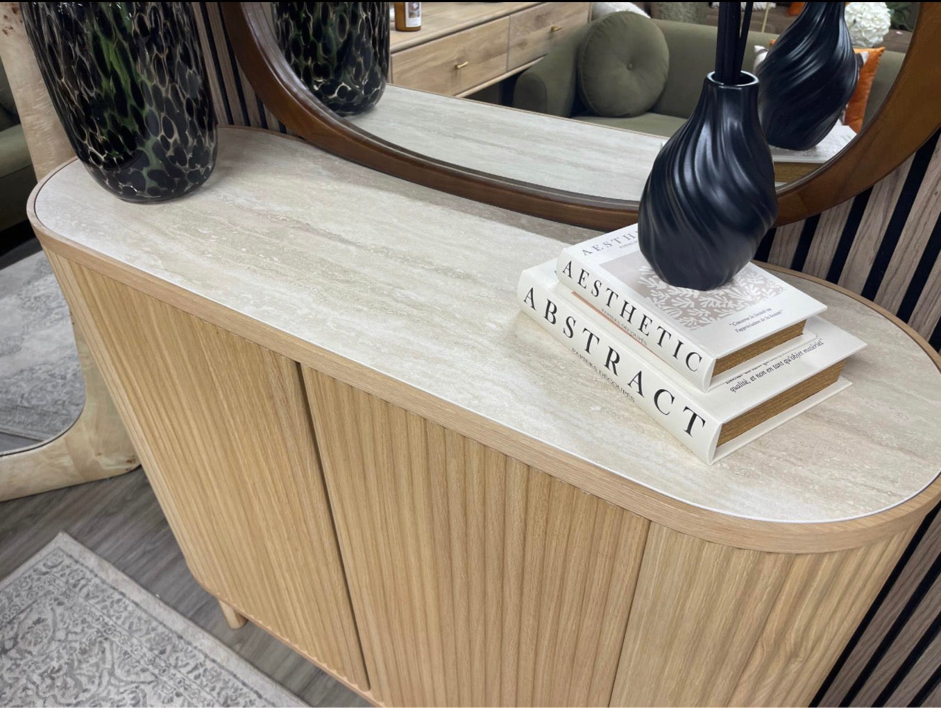 Santana Natural Travertine Stone And Oak Sideboard