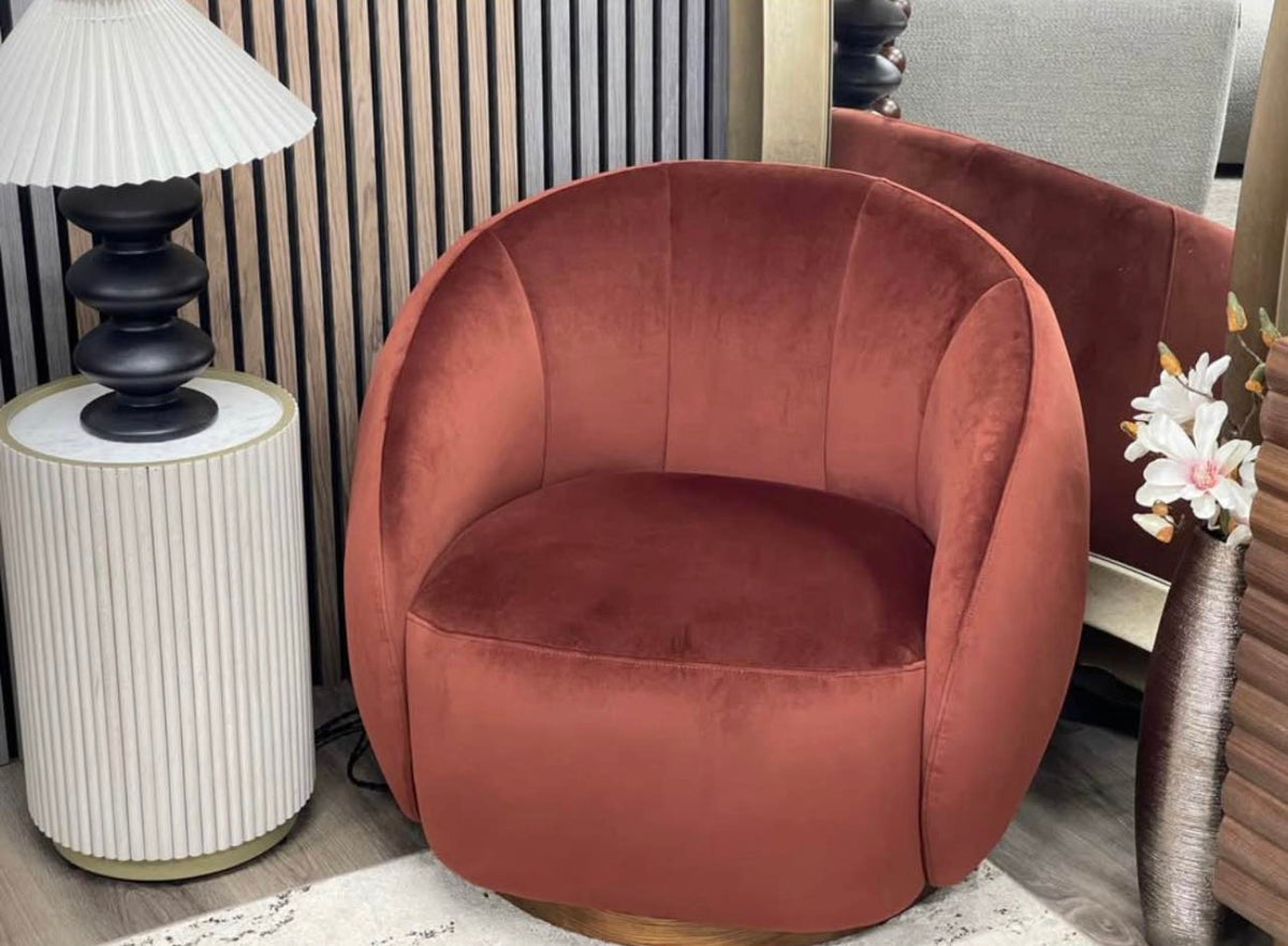Burgundy Velvet Swivel Armchair