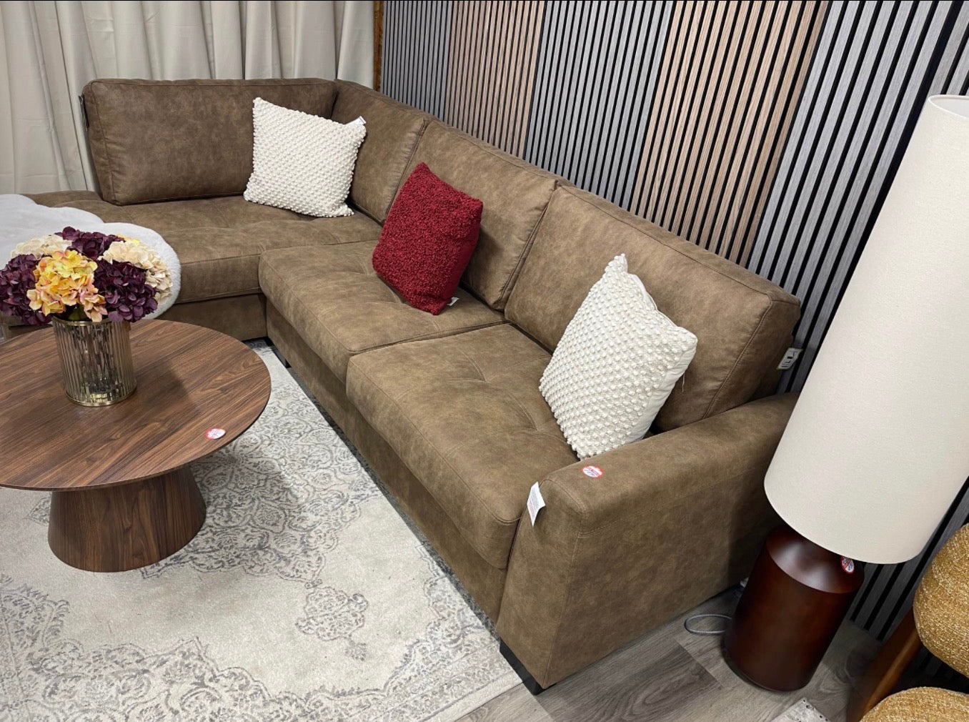 Brown Suede Large Corner Sofa