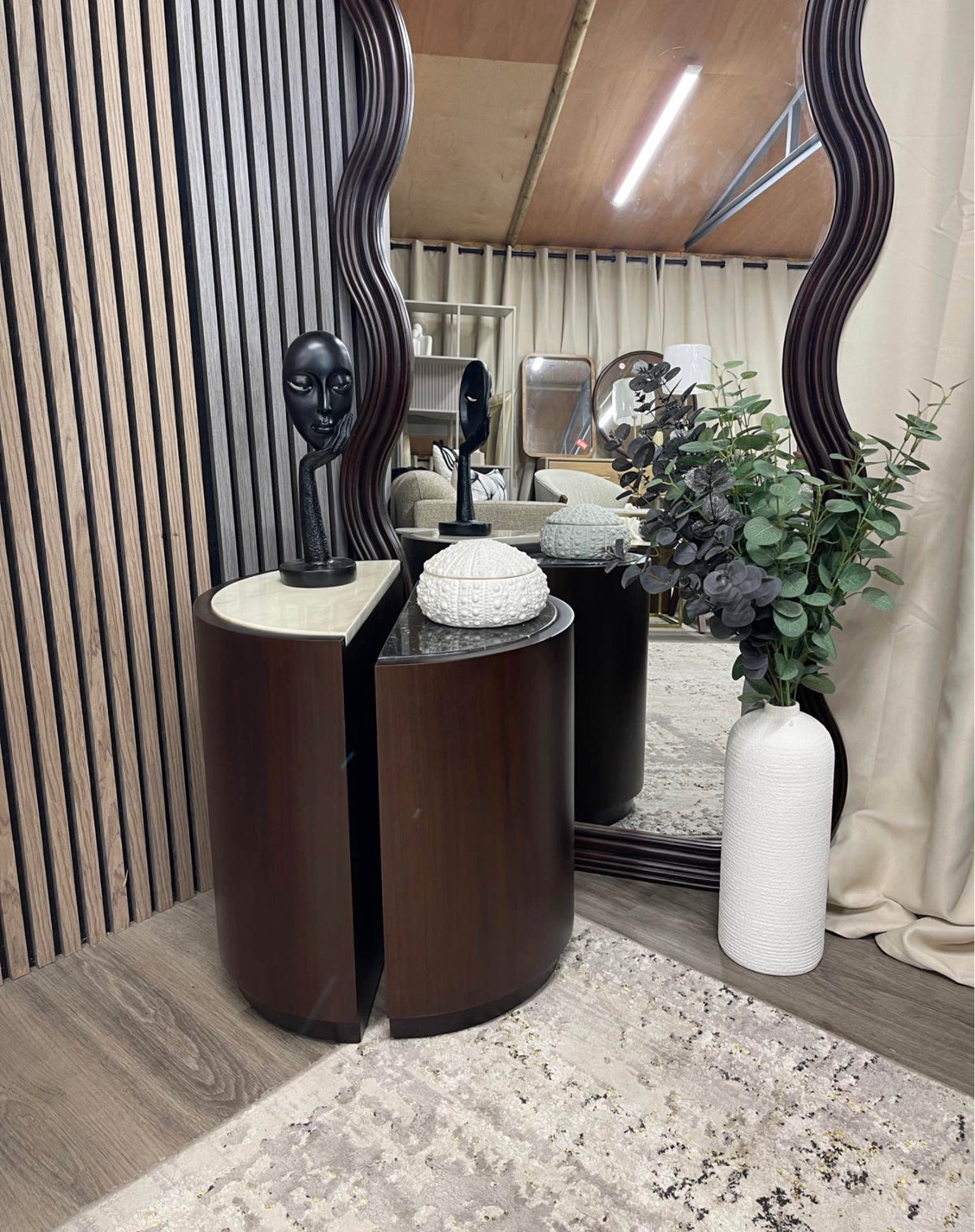 Natural Wood And Marble Side Table