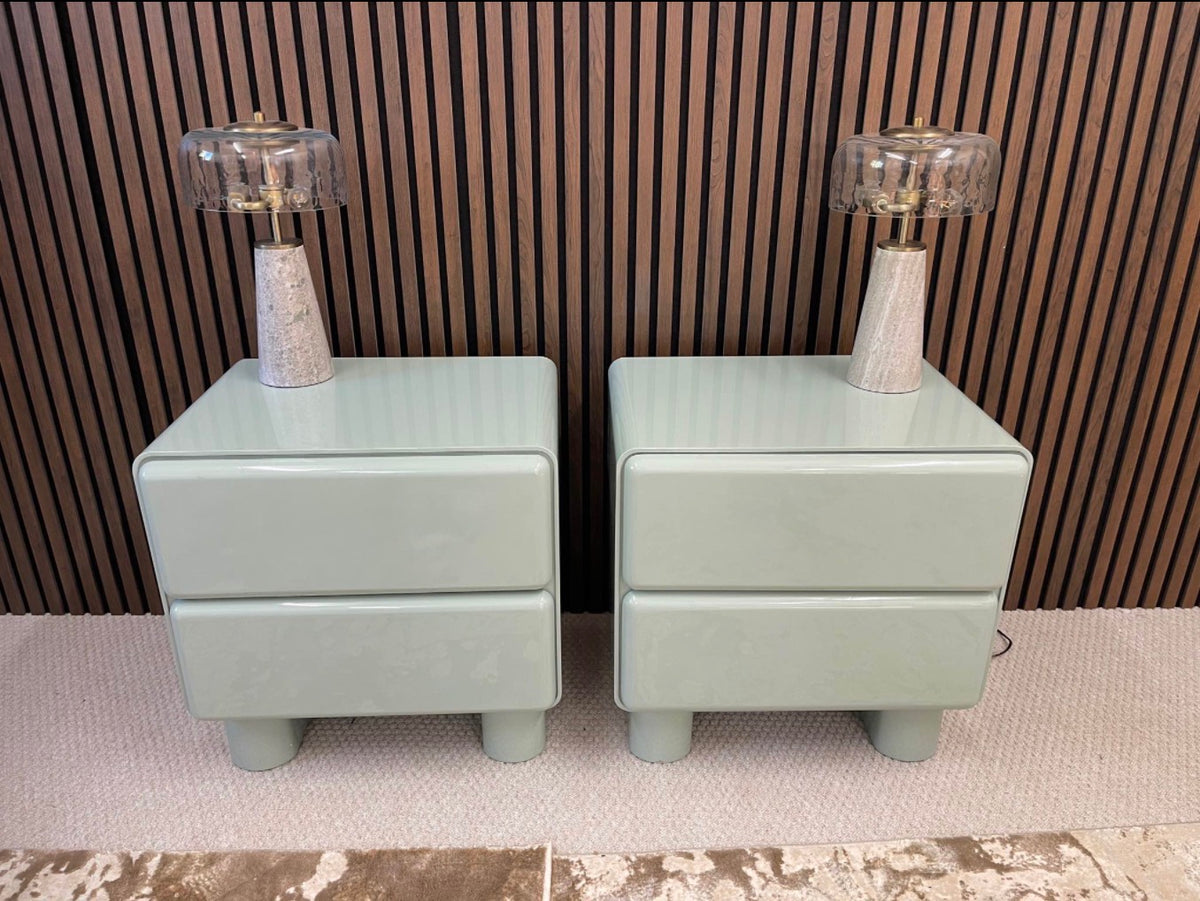 Set Of 2 High Gloss Blue Bedside Tables