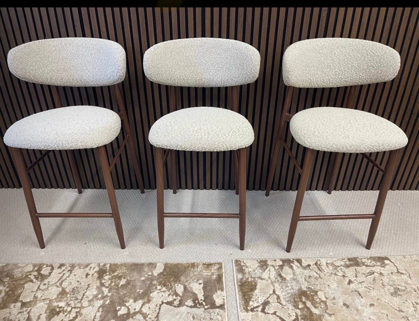 Halston Speckled Stone Boucle Kitchen Stools X3