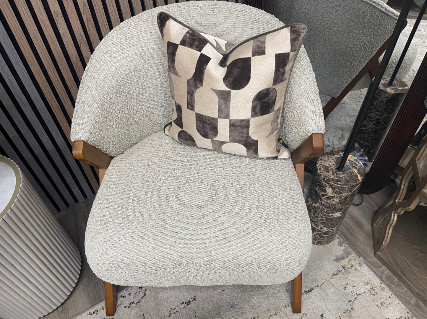 Kira Speckled Stone Boucle Accent Chair