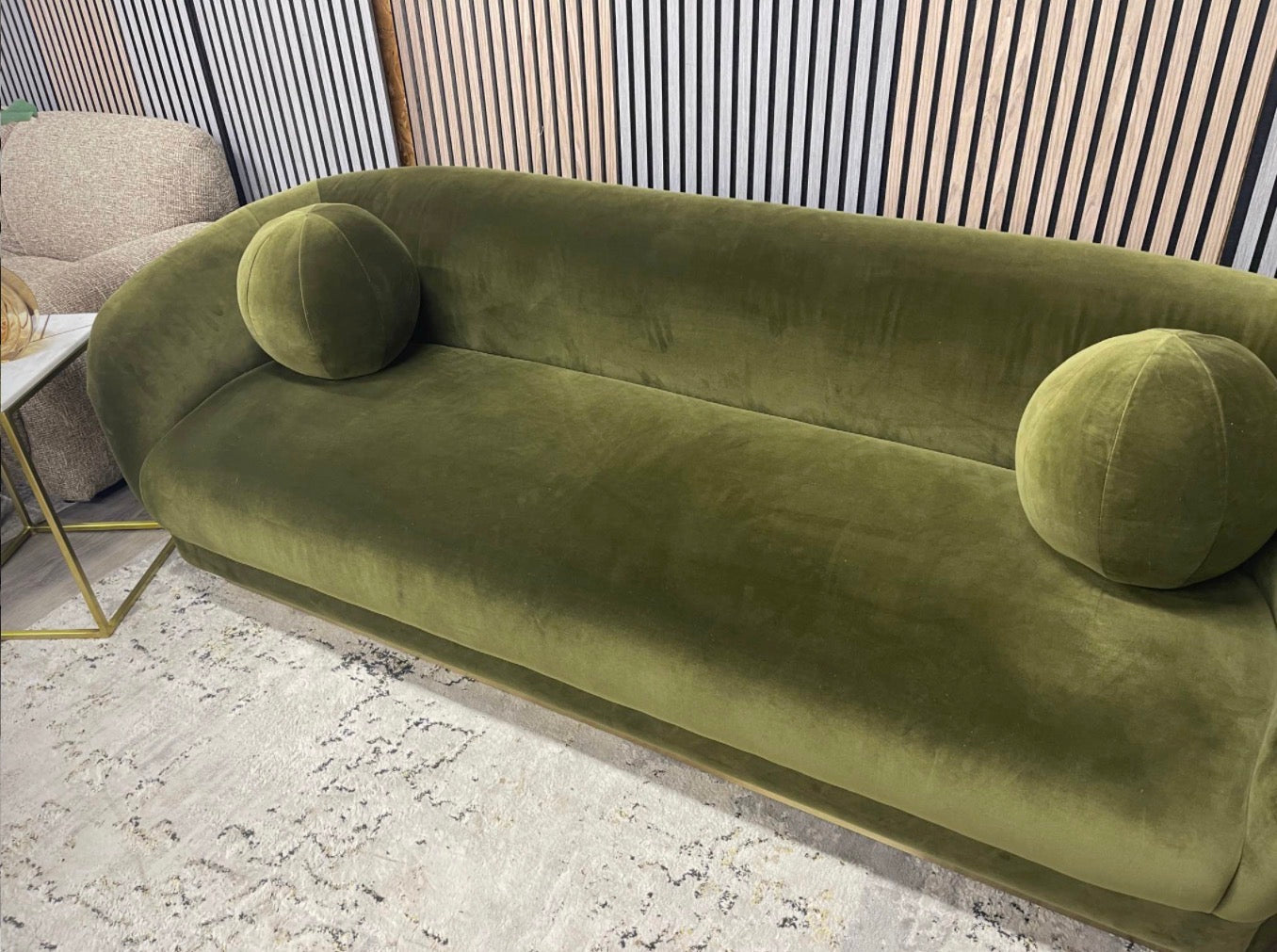 Valentin Moss Green Velvet 3 Seater Sofa