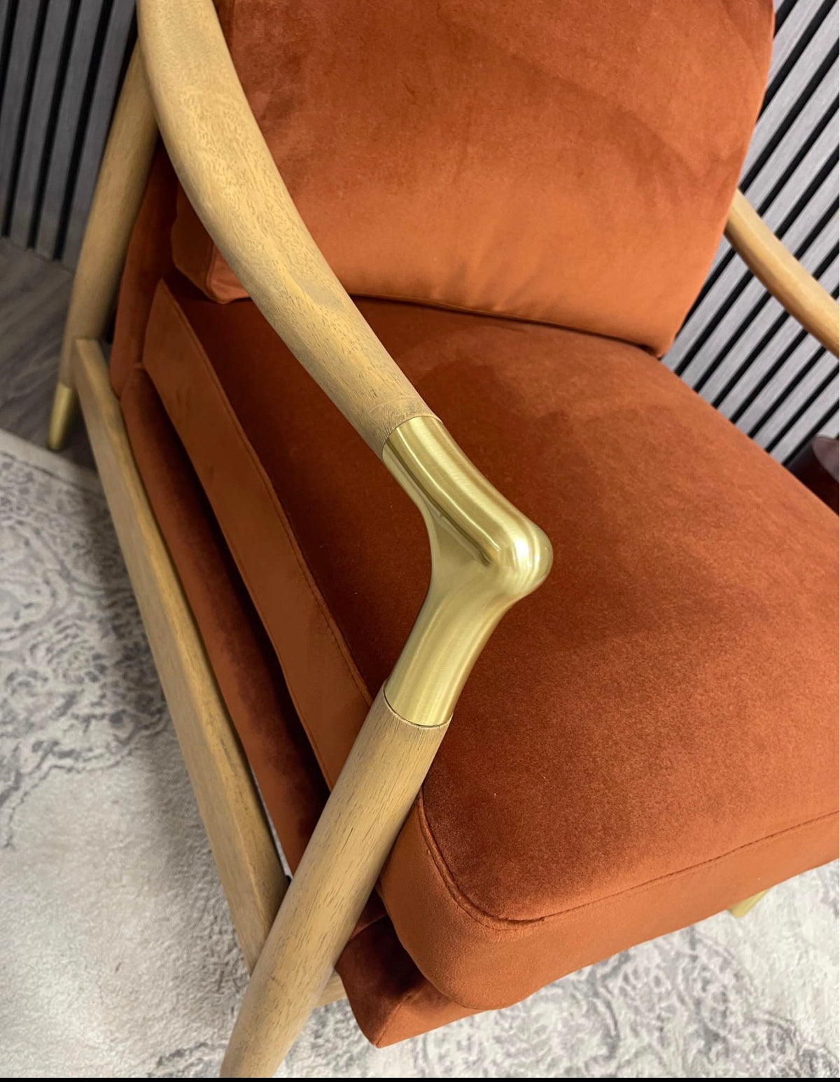 Rust Orange Velvet High Back Armchair