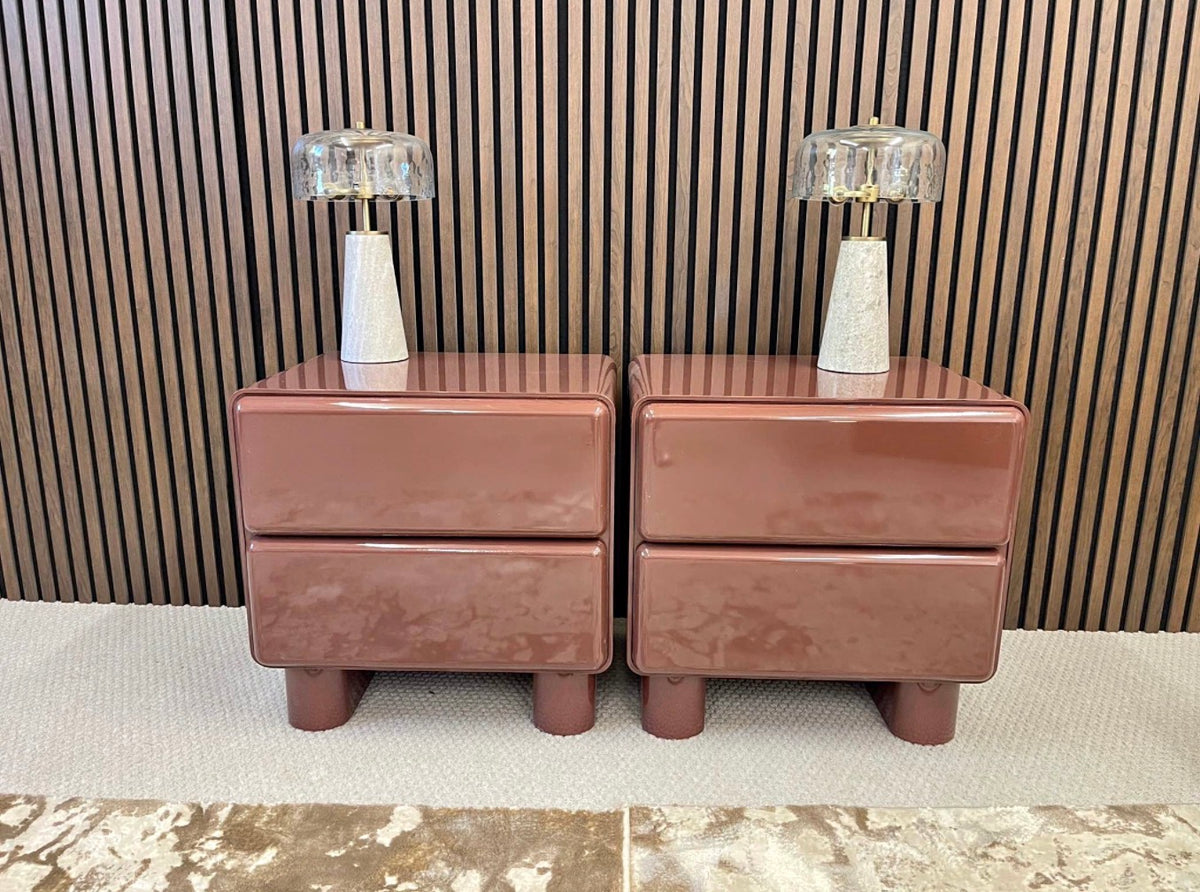 Set Of 2 Gloss Burgundy Bedside Tables