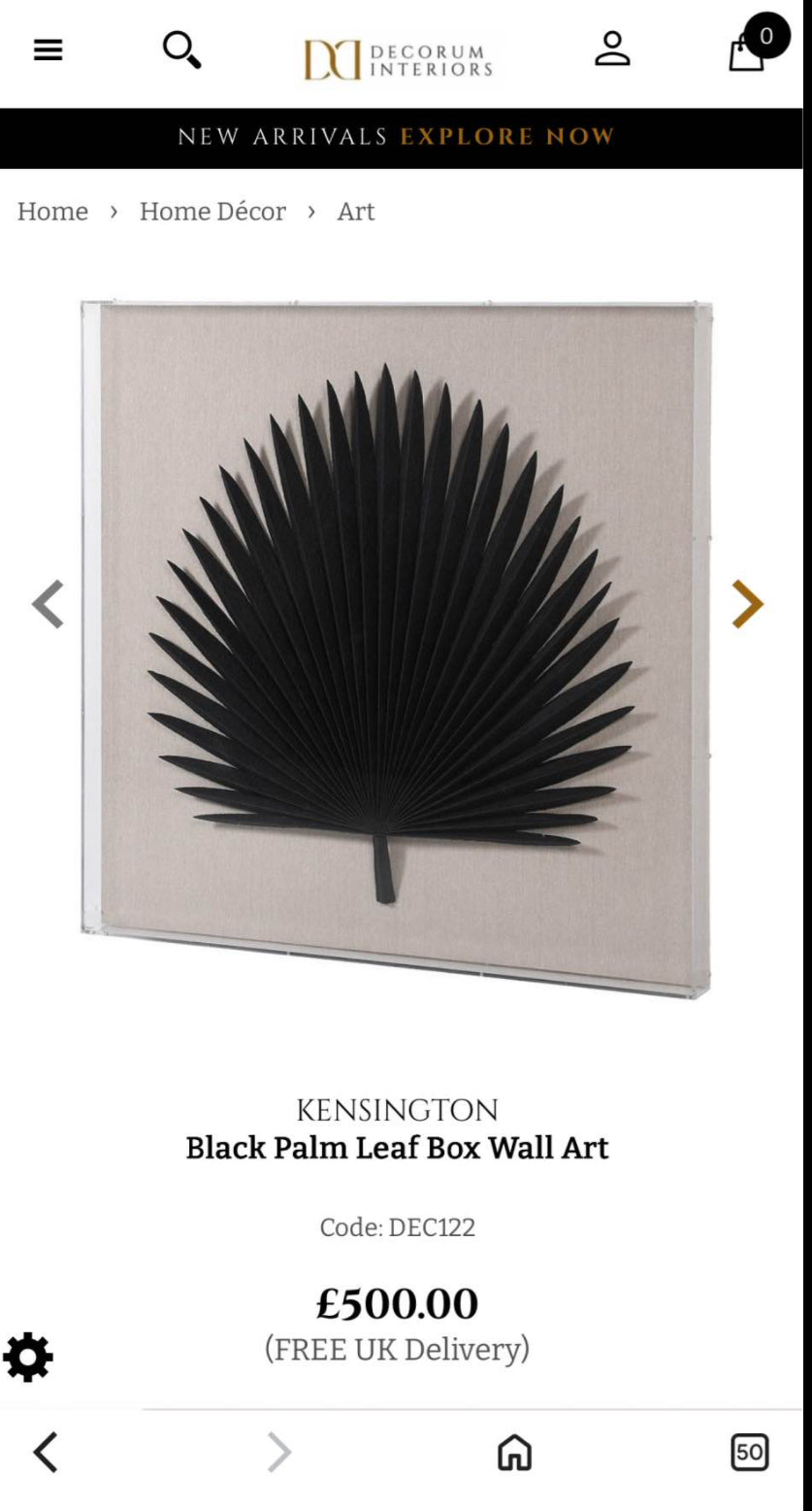 Black Palm Leaf Box Wall Art