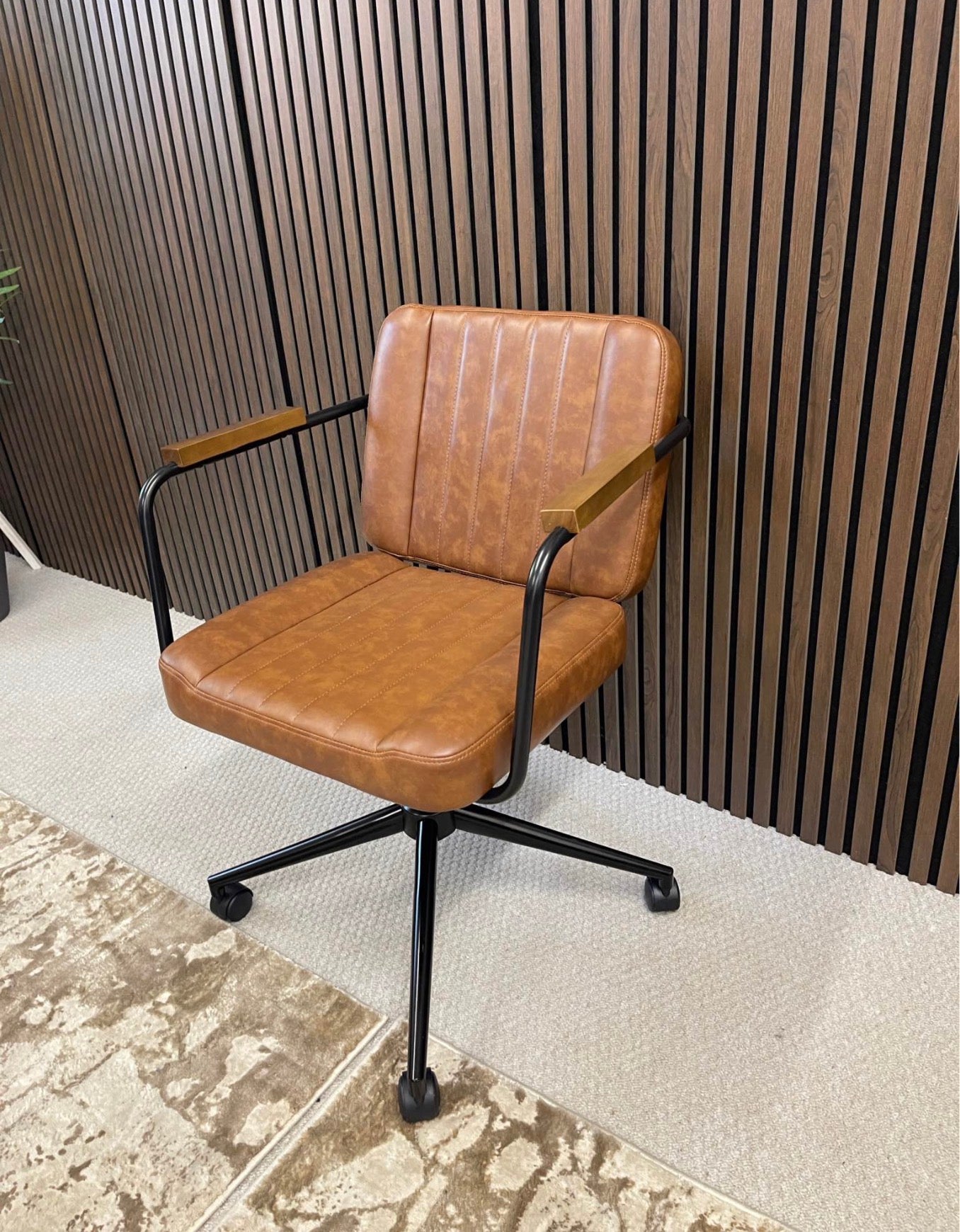Vintage Tan Faux Leather Office Chair