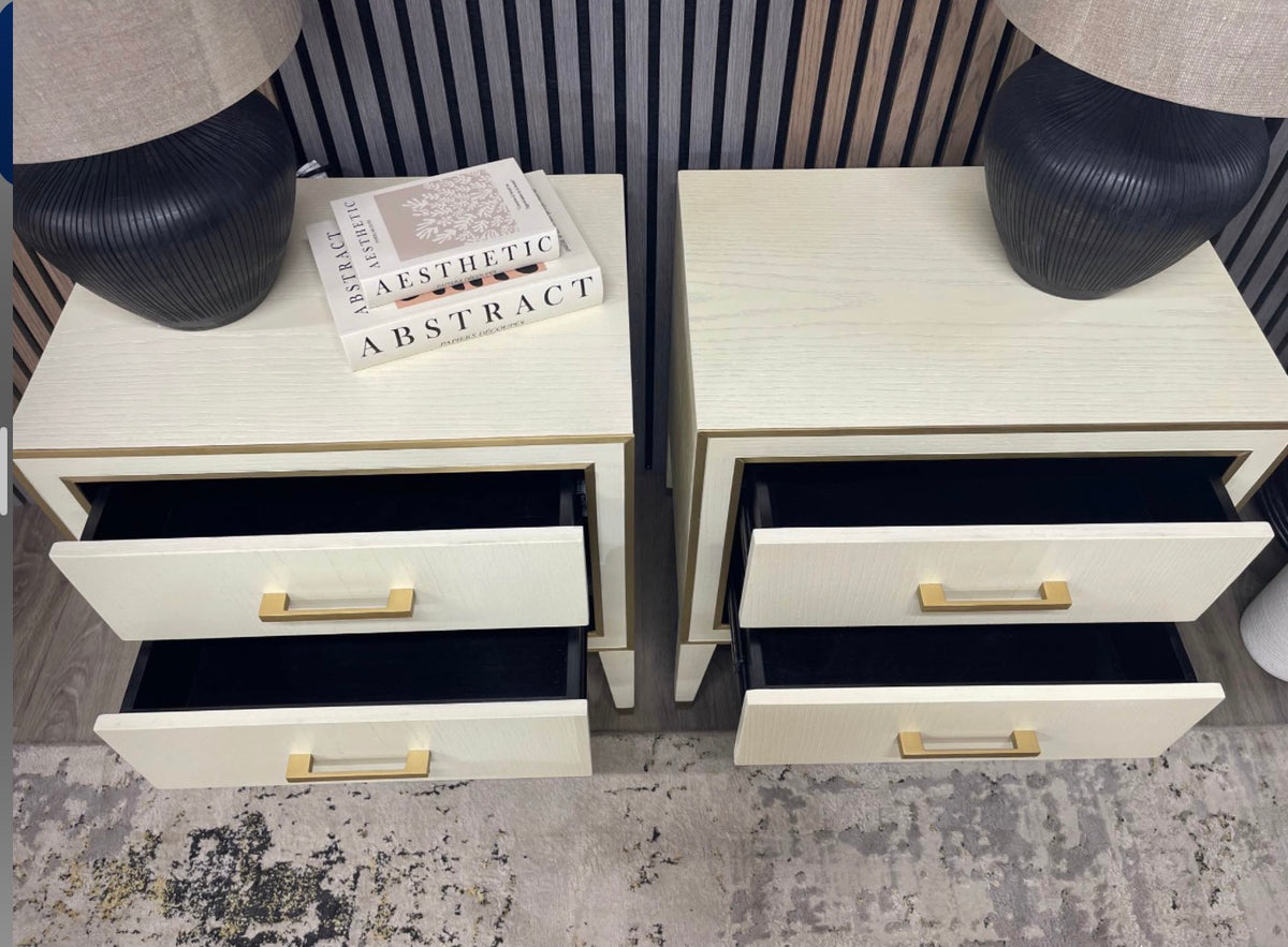 Set Of 2 Emma Cream And Brass Bedside Tables