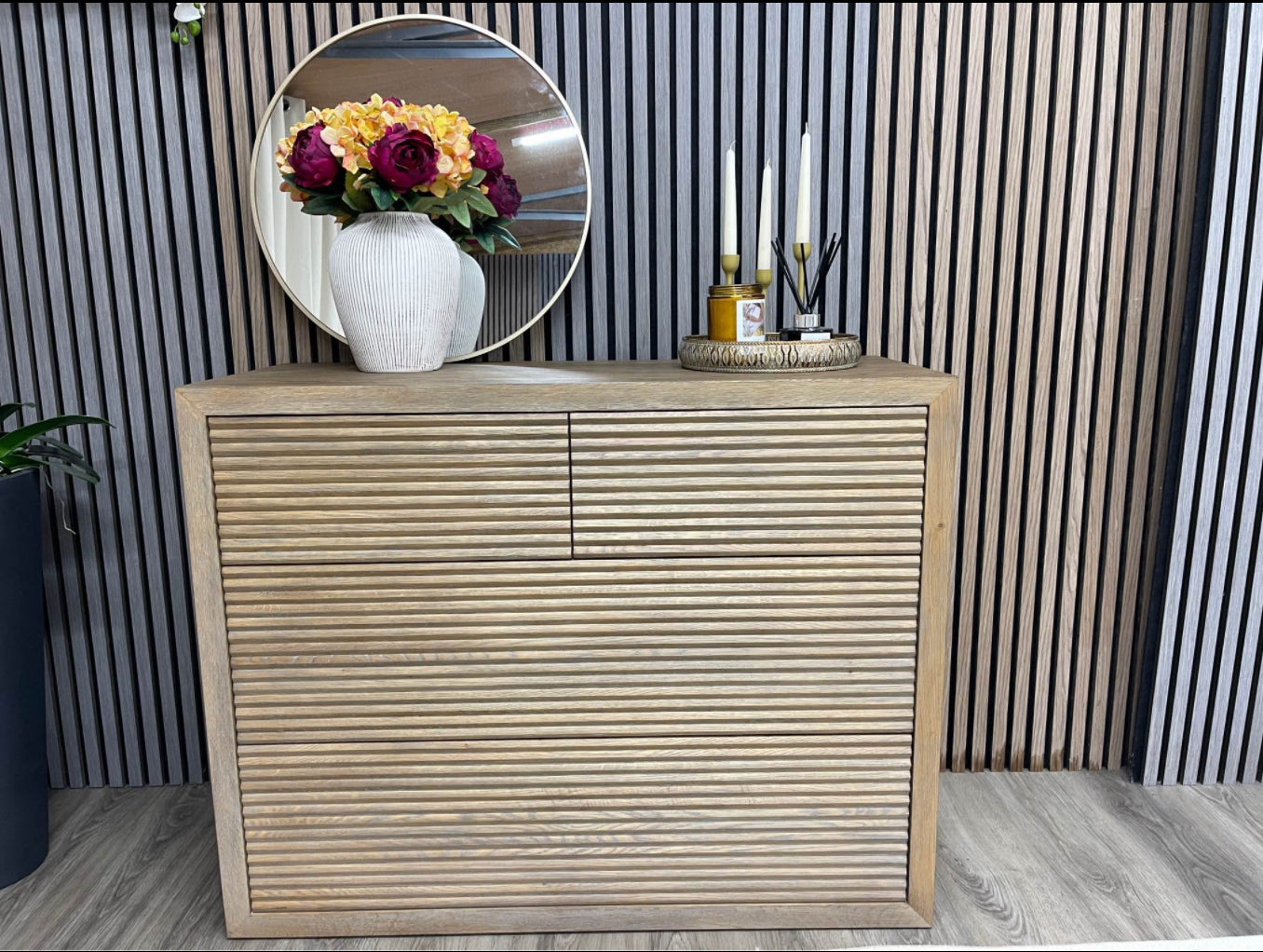 Ribbed Oak Chest Of Drawers