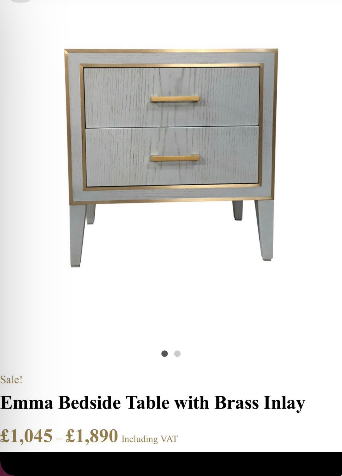 Emma Light Grey Bedside Table With Brass Inlay x2