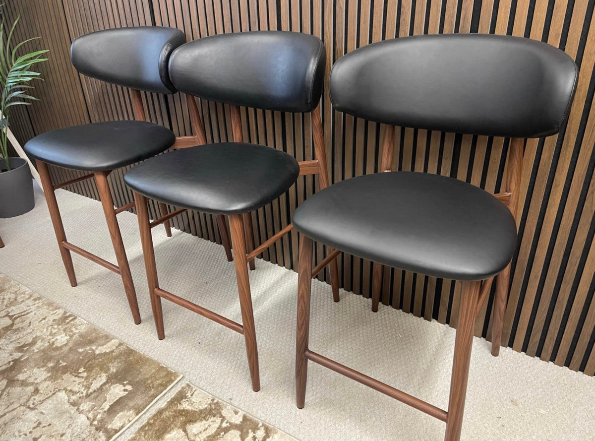 Halston Black Faux Leather Kitchen Stools x3