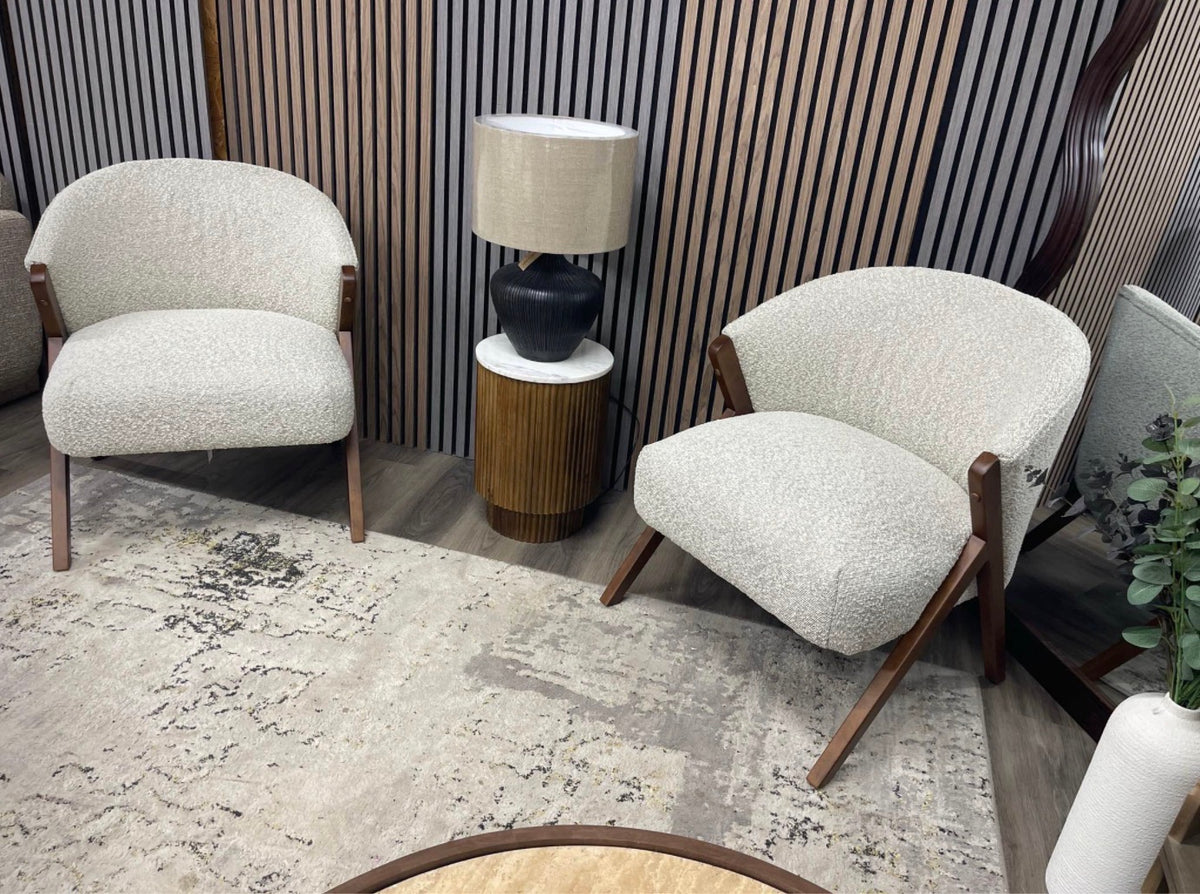 Set Of 2 Kira Speckled Stone Boucle Accent Chairs
