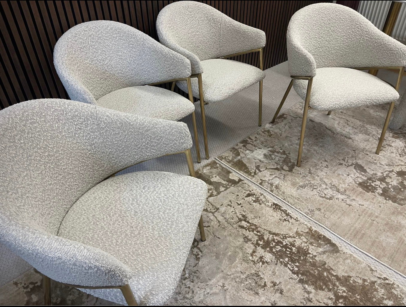 Speckled Stone Boucle Carver Dining Chairs x4