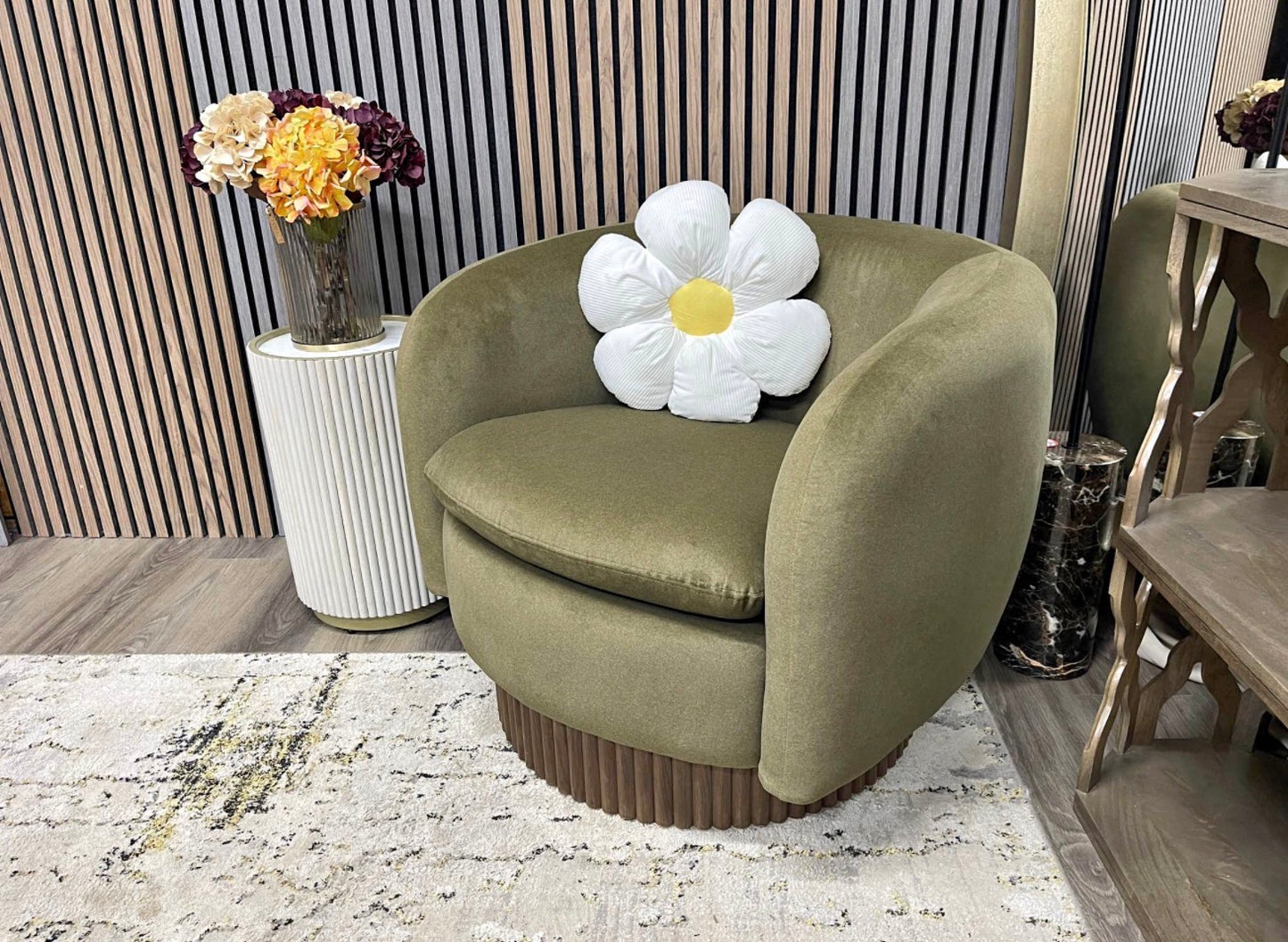 Moss Green Mohair Velvet Viva Swivel Armchair