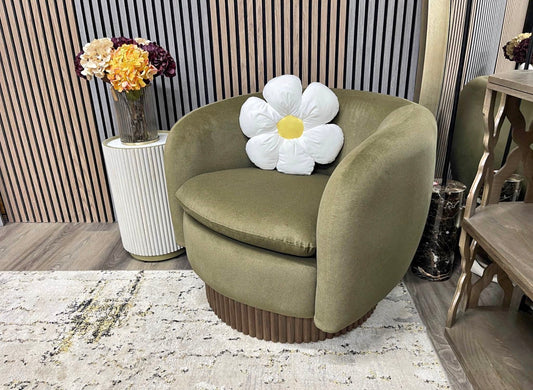 Moss Green Mohair Velvet Viva Swivel Armchair