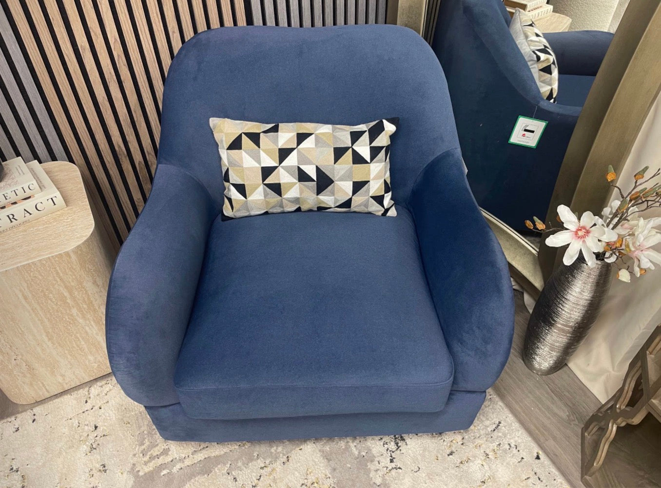 Mohair Ocean Blue Accent Chair