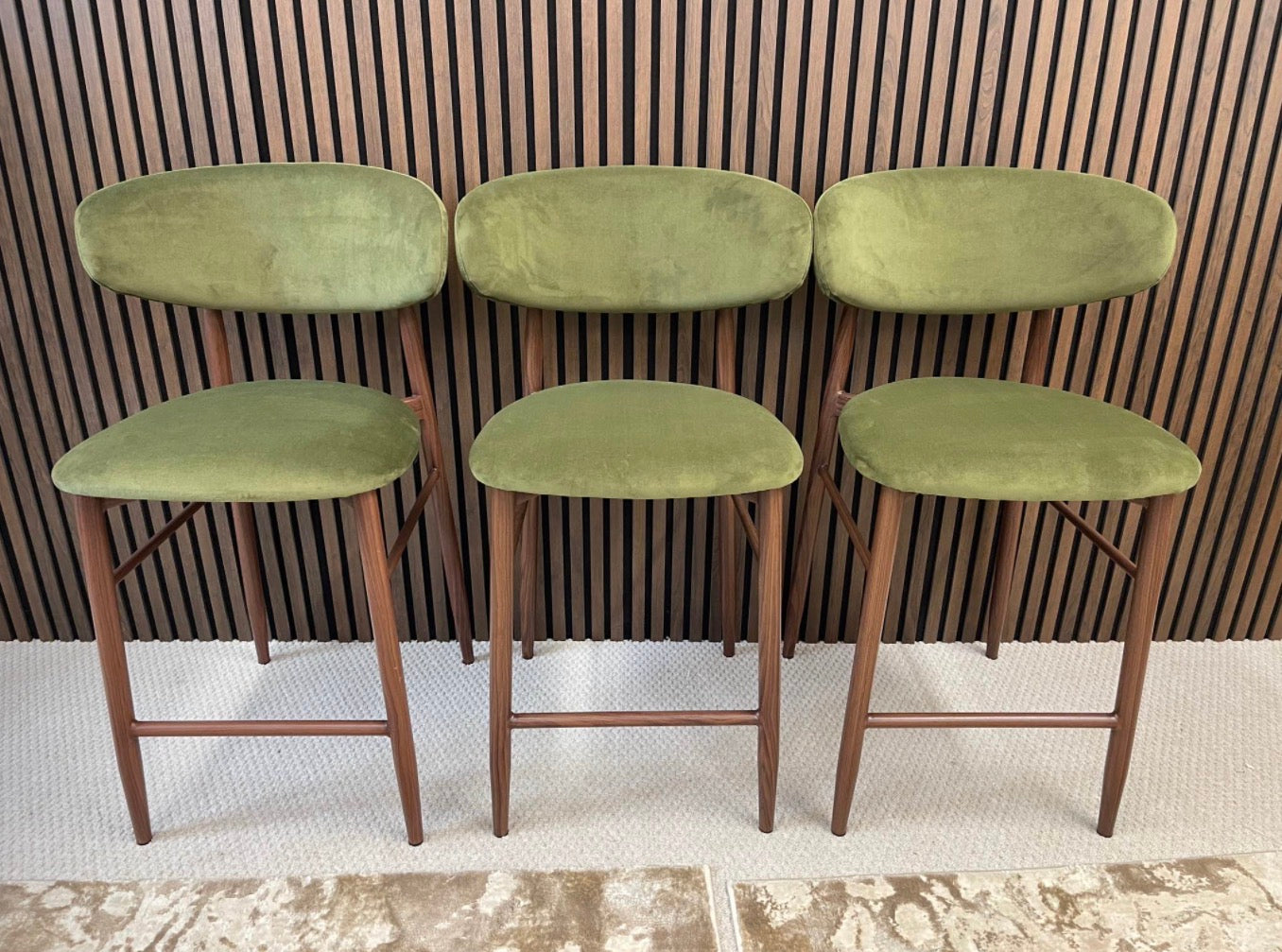 Halston Olive Green Velvet Kitchen Stools x3