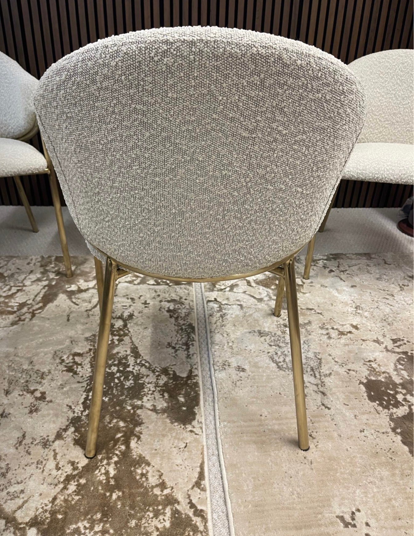 Speckled Stone Boucle Carver Dining Chairs x6