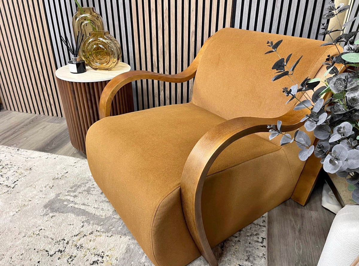 Caramel Mohair Velvet Armchair
