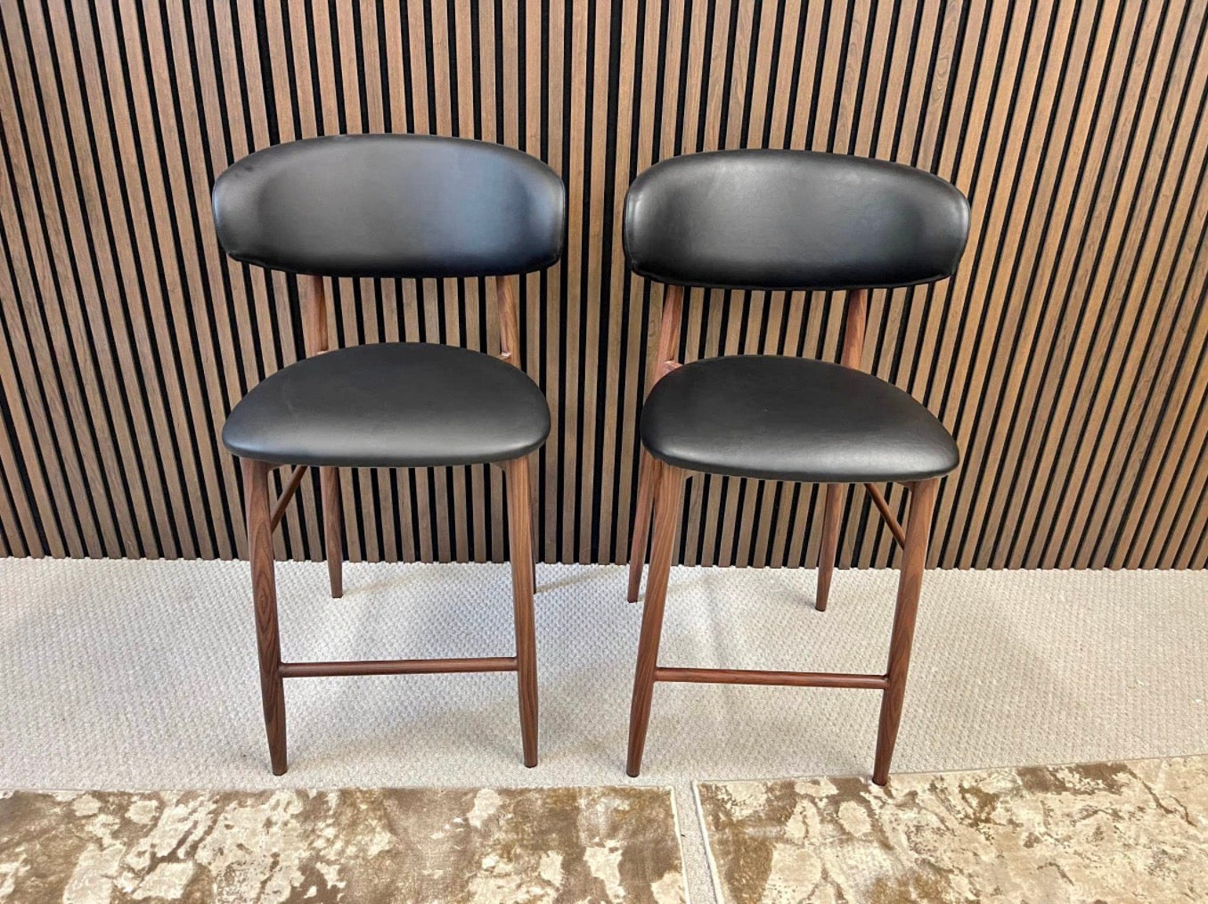 Halston Black Faux Leather Kitchen Stools