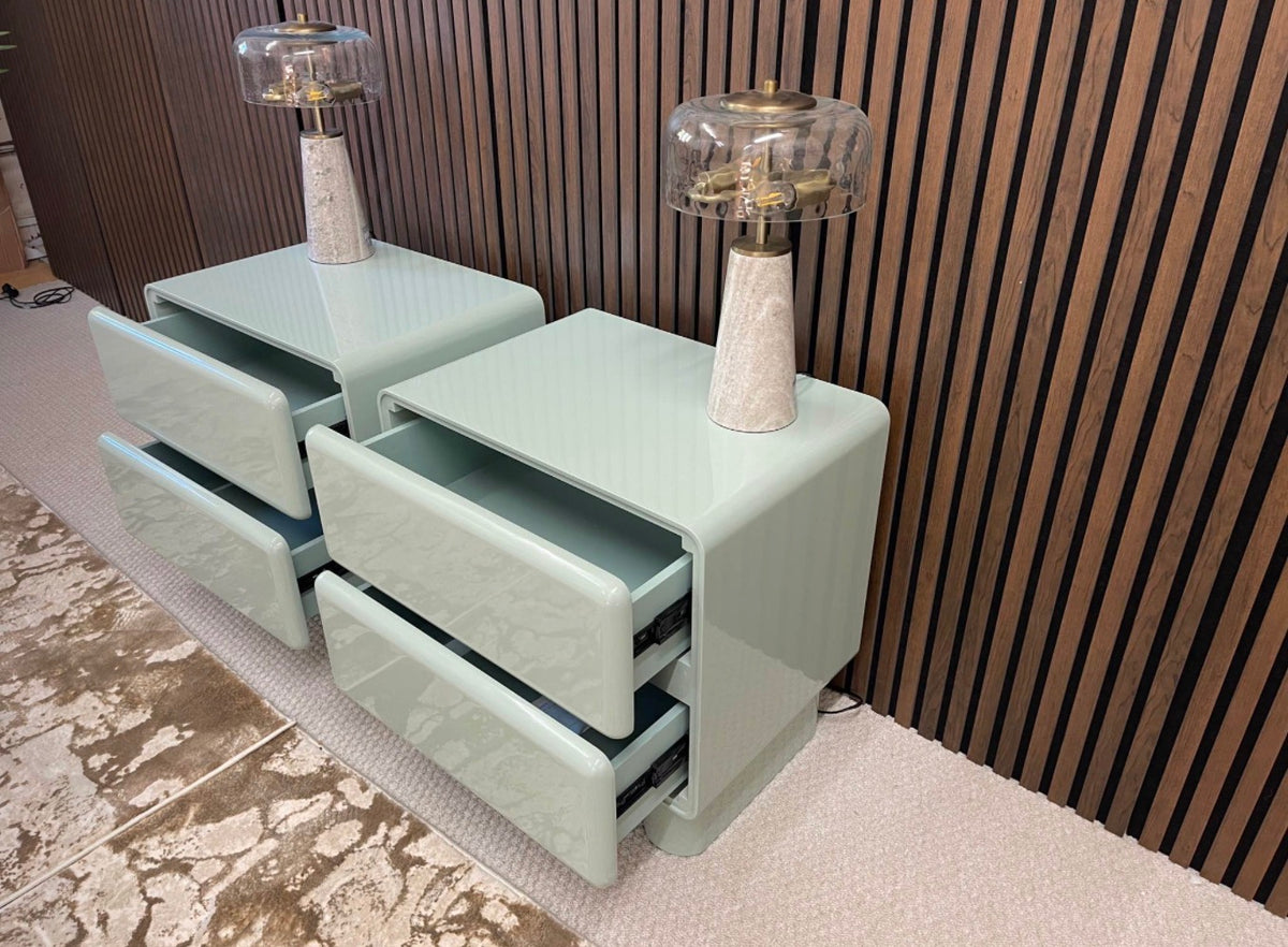 Set Of 2 High Gloss Blue Bedside Tables
