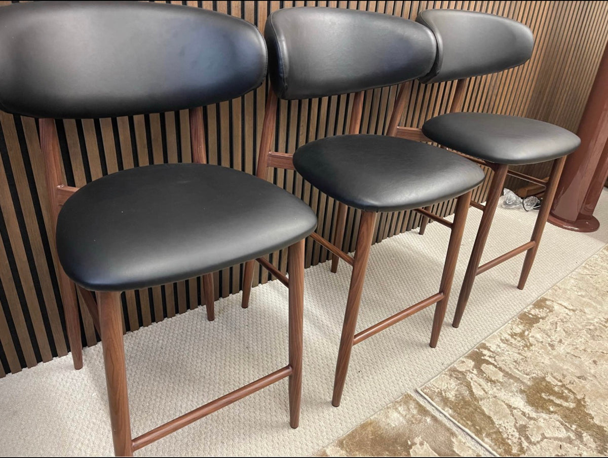 Halston Black Faux Leather Kitchen Stools x3