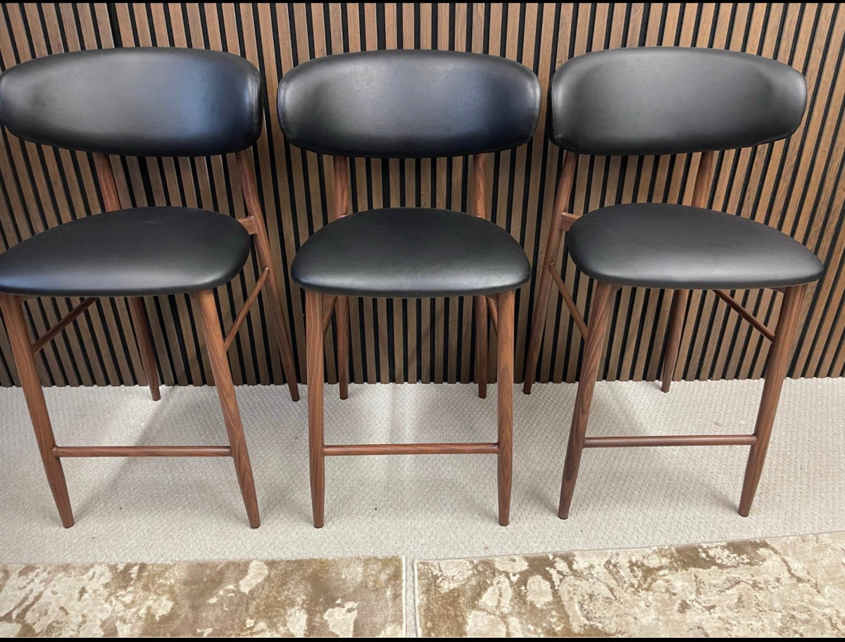 Halston Black Faux Leather Kitchen Stools x3
