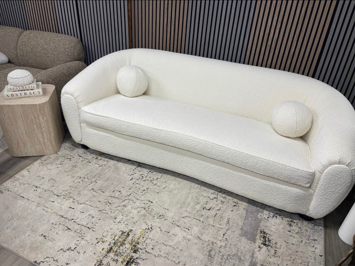 White Boucle 3 Seater Sofa