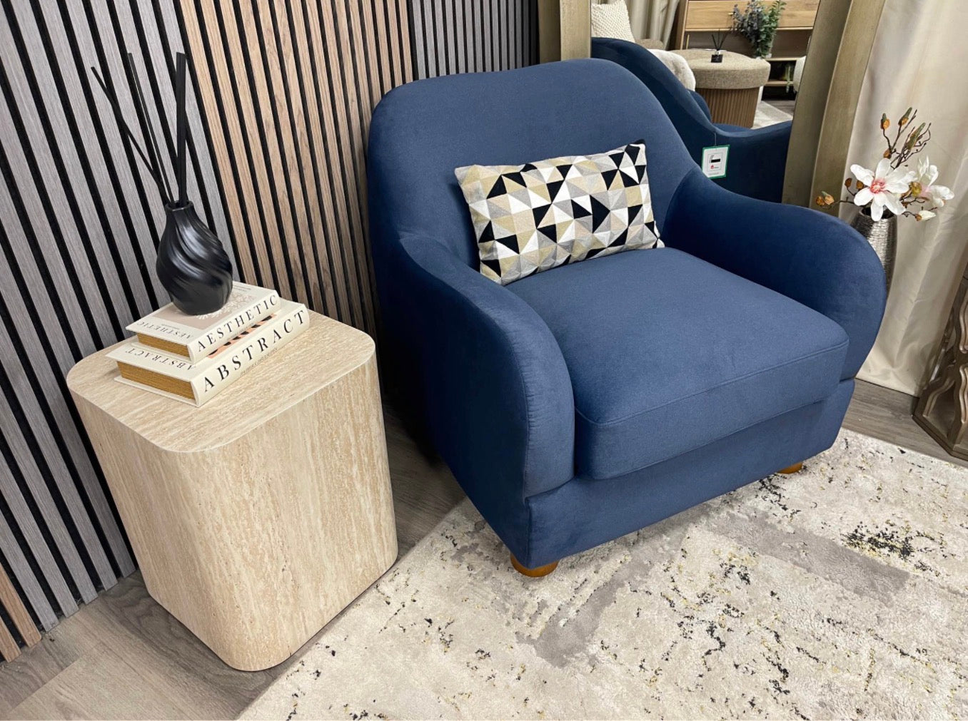 Mohair Ocean Blue Accent Chair