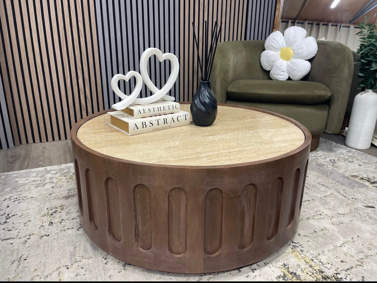 Natural Travertine&Walnut Coffee Table