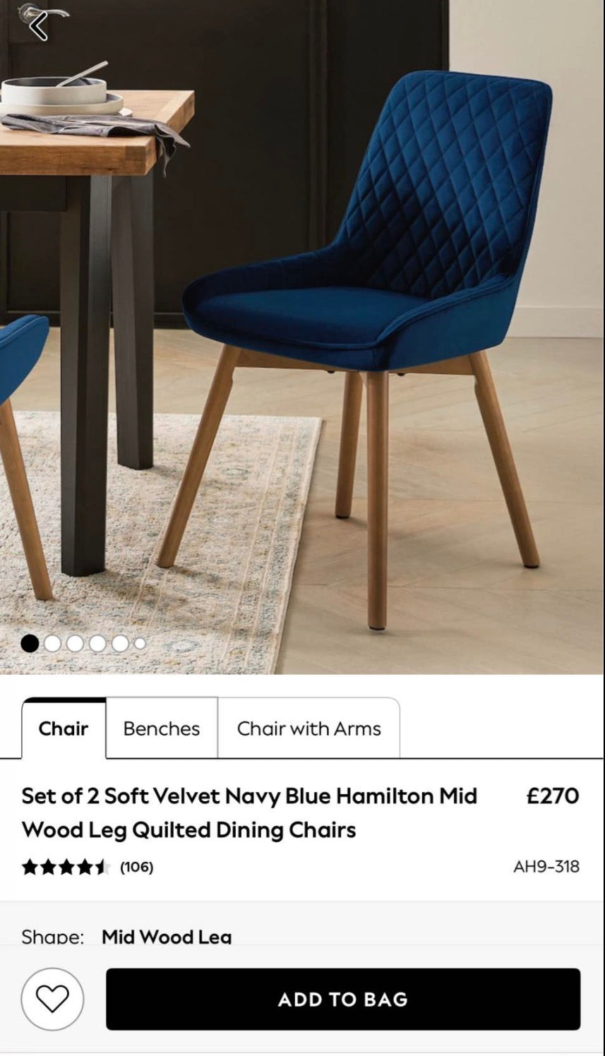 Next Hamilton Dining Chairs x4