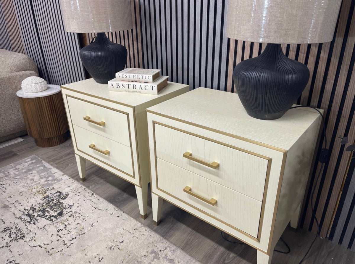 Set Of 2 Emma Cream And Brass Bedside Tables