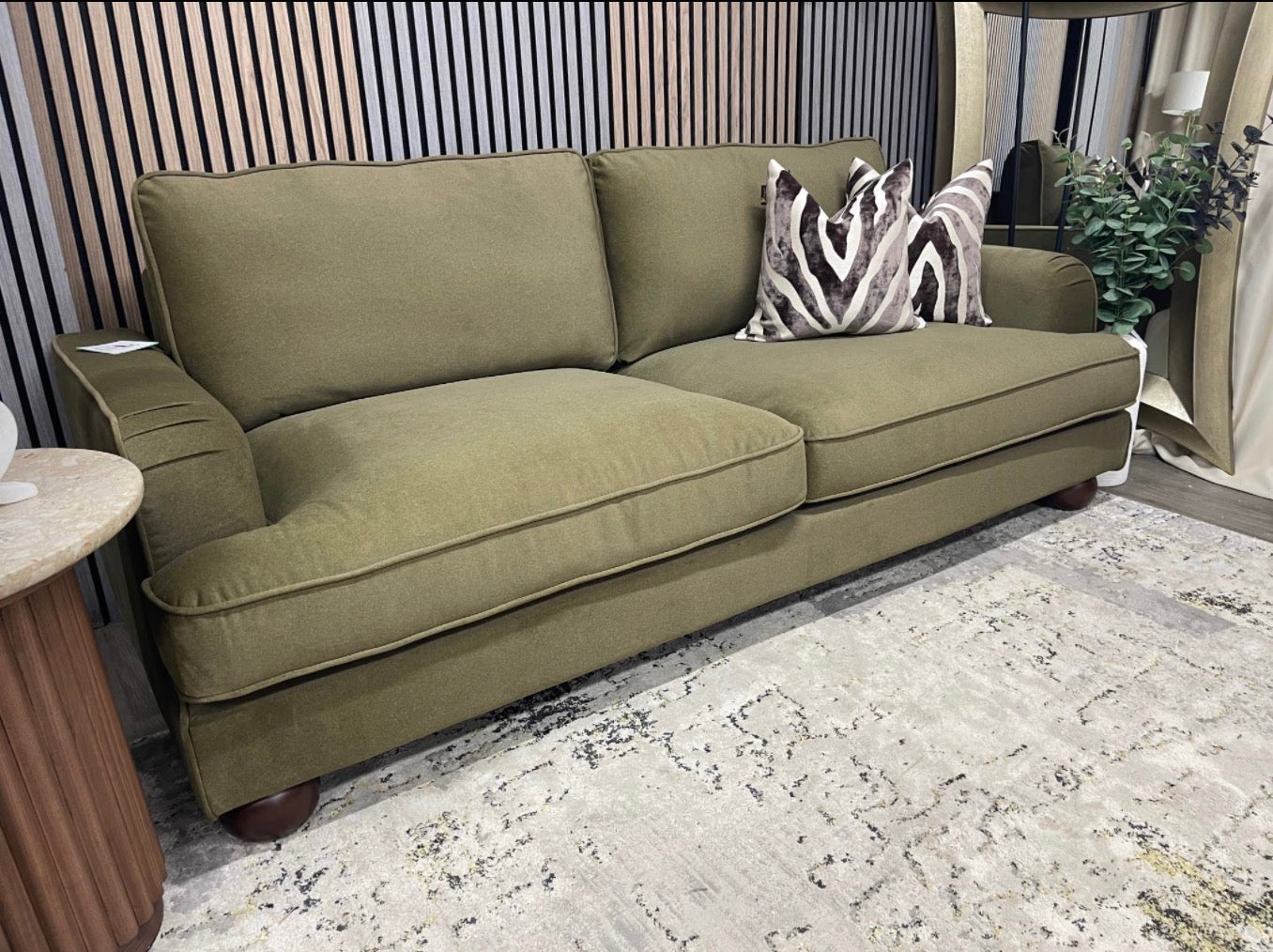 Moss Green Mohair Velvet 3 Seater Sofa