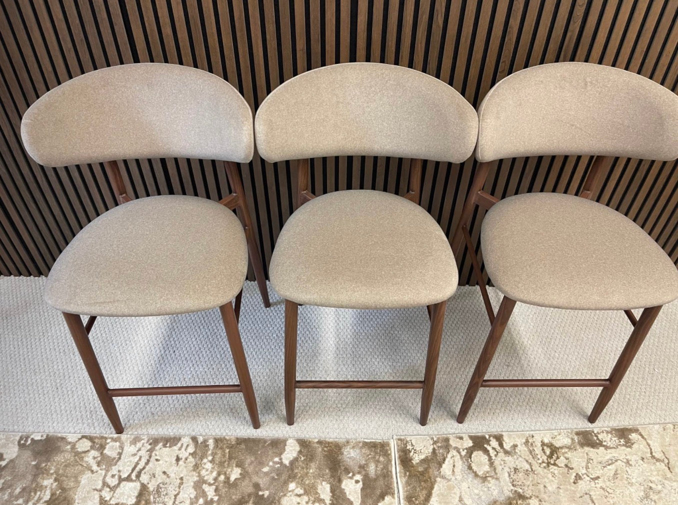 Halston Mohair Velvet Latte Kitchen Stools x3