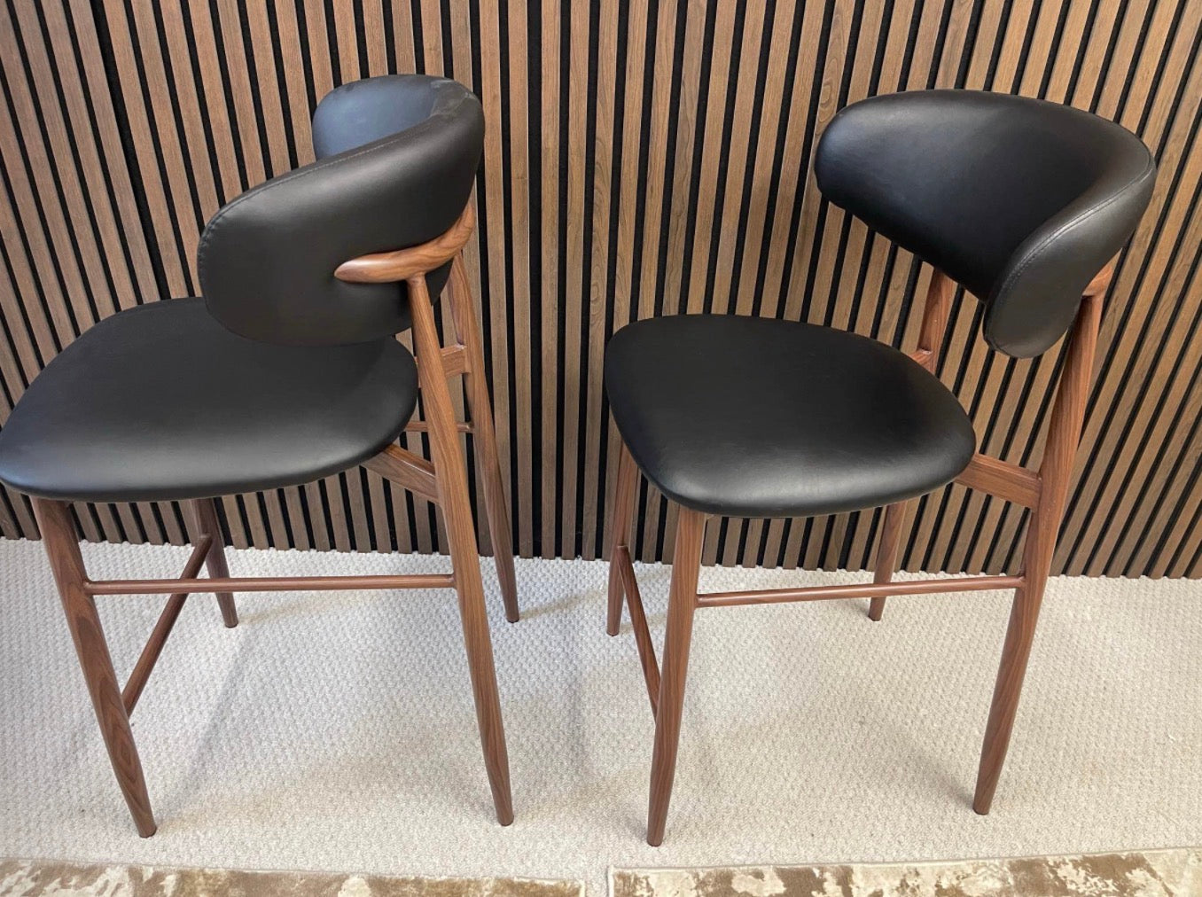 Halston Black Faux Leather Kitchen Stools
