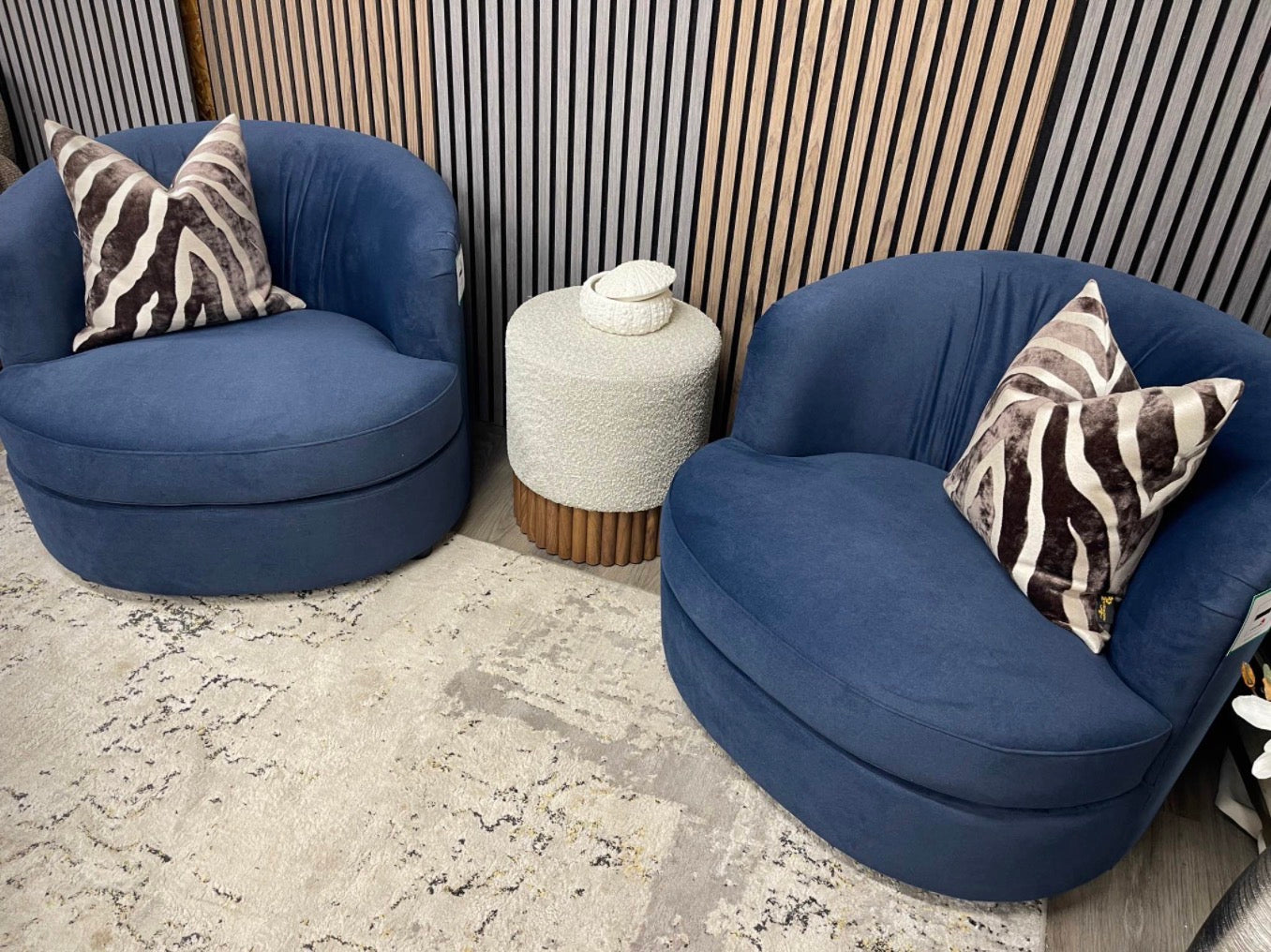 Set Of 2 Portland Mohair Ocean Blue Accent Chairs