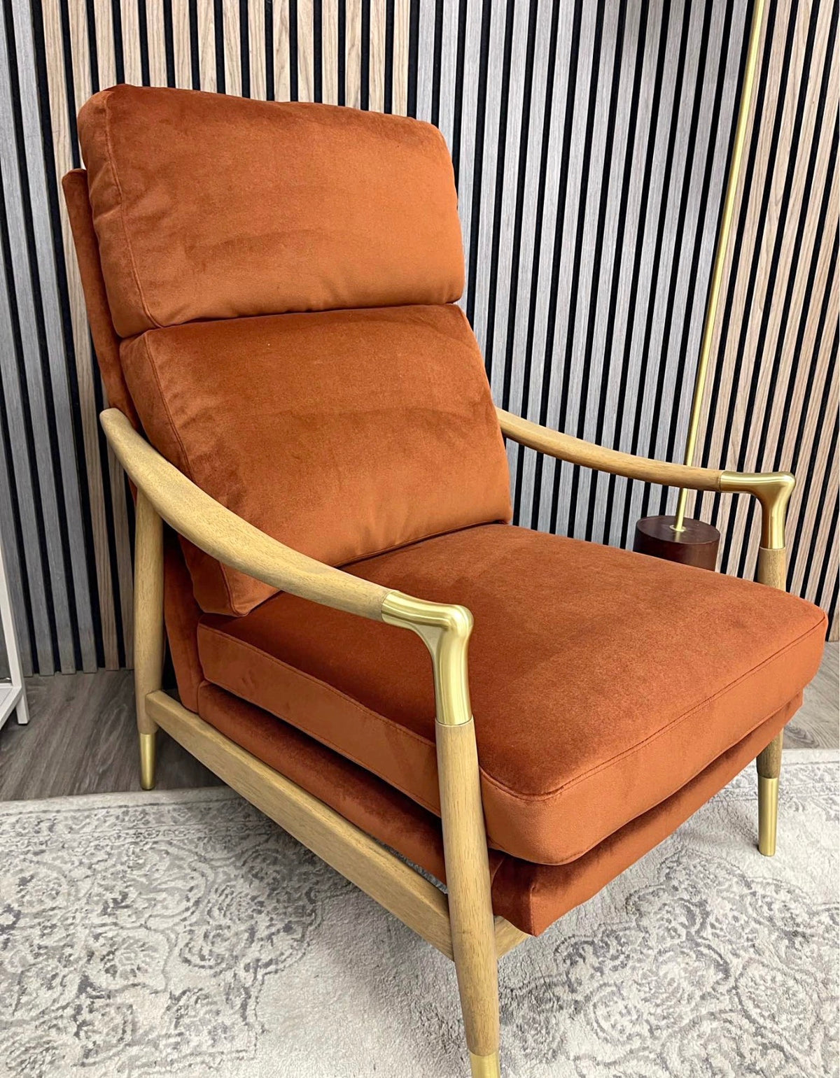 Rust Orange Velvet High Back Armchair