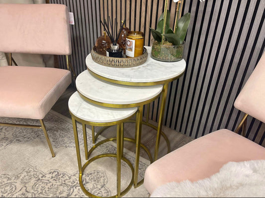 Set Of 3 Round Marble Nest Of Side Tables