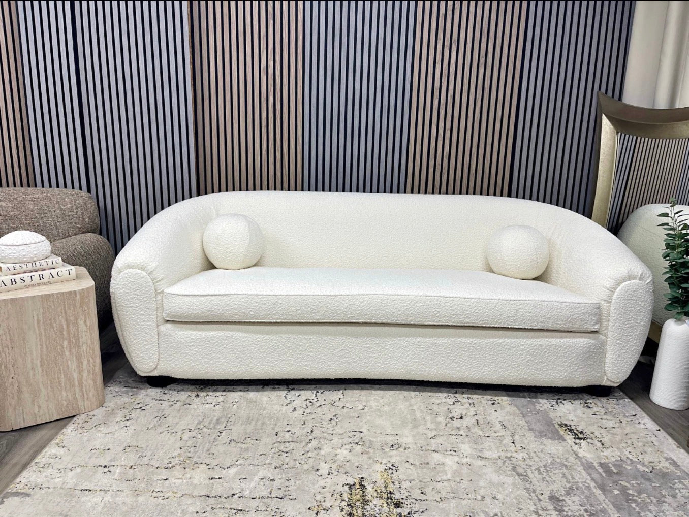 White Boucle 3 Seater Sofa