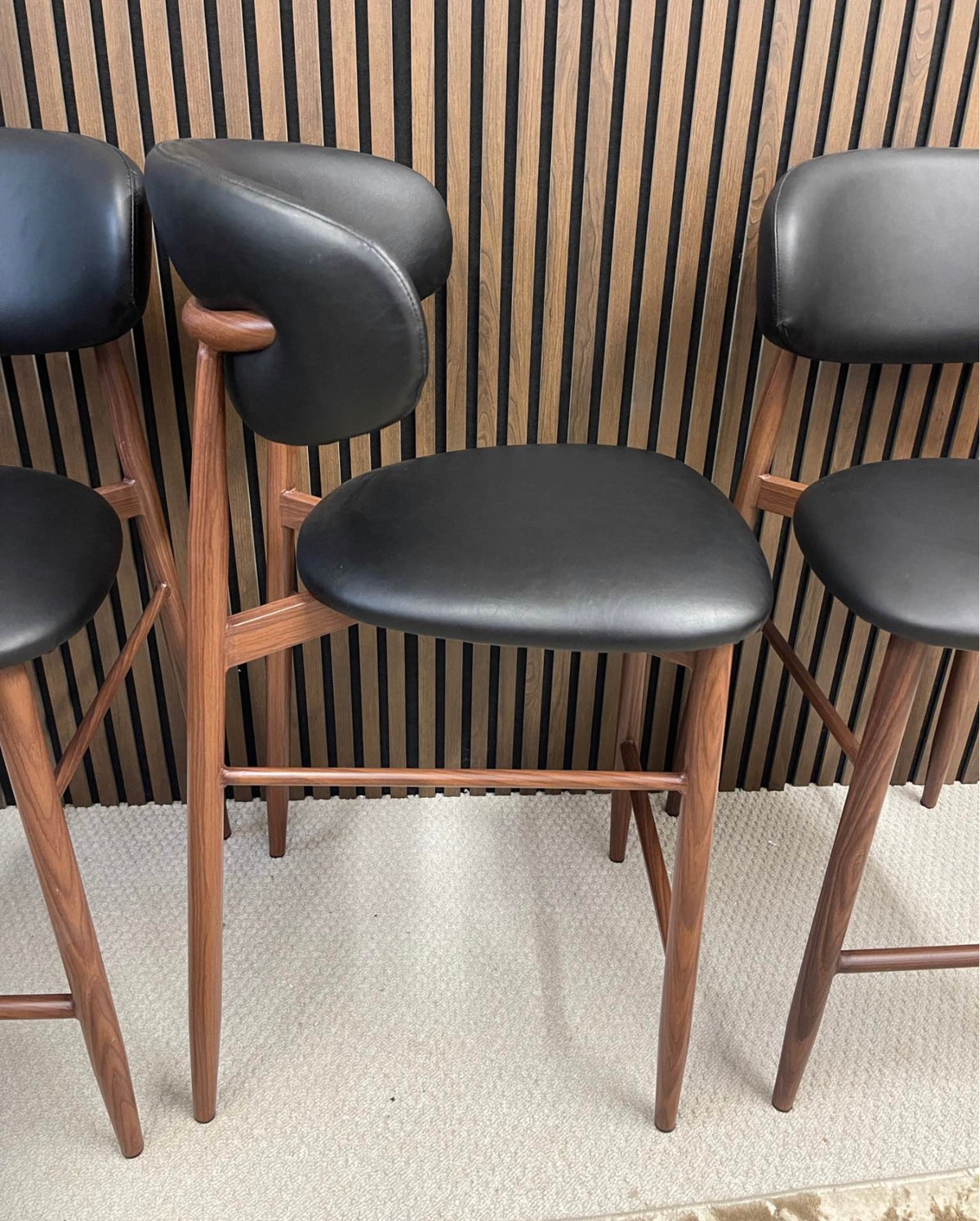 Halston Black Faux Leather Kitchen Stools x3