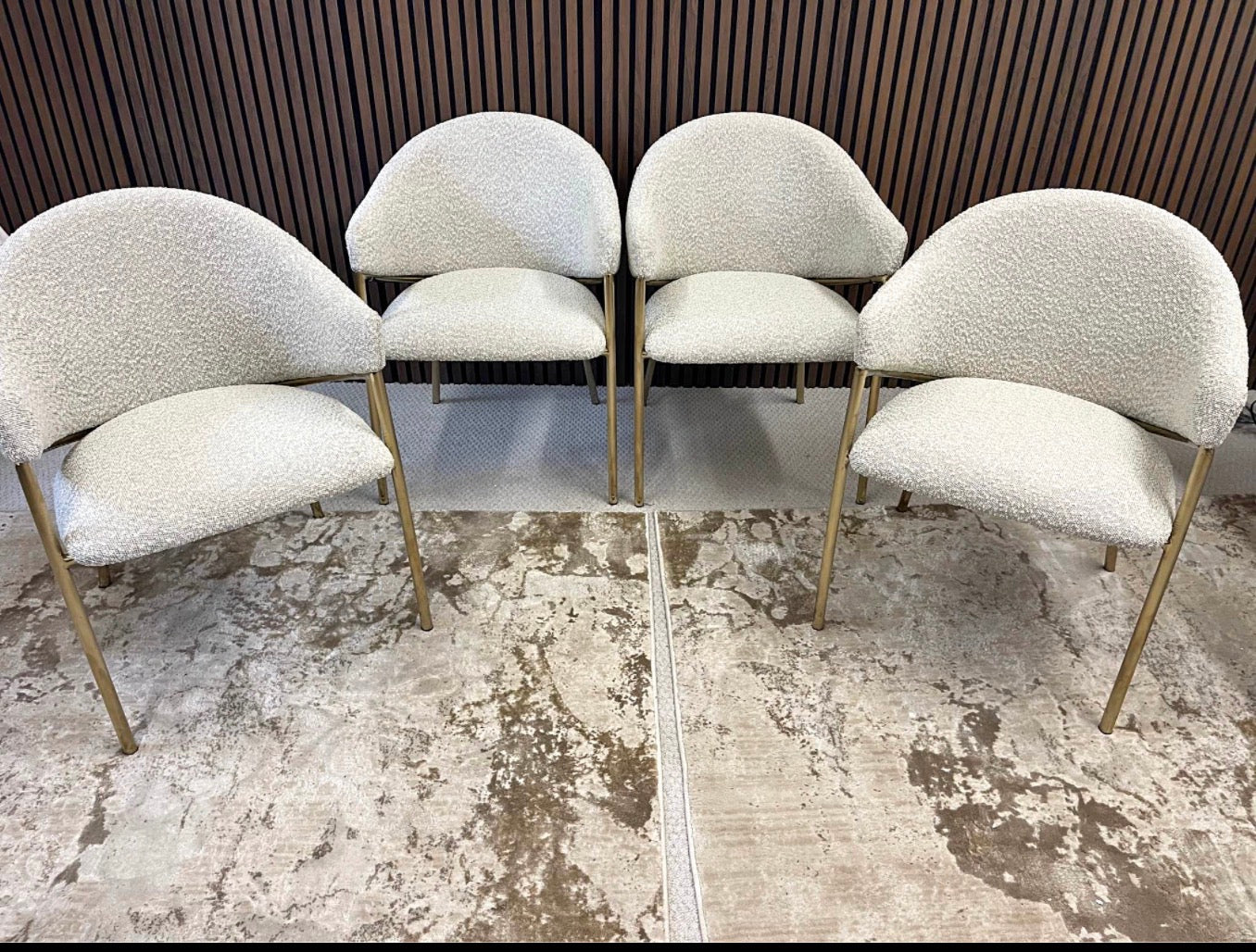 Speckled Stone Boucle Carver Dining Chairs x4
